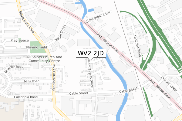 WV2 2JD map - large scale - OS Open Zoomstack (Ordnance Survey)