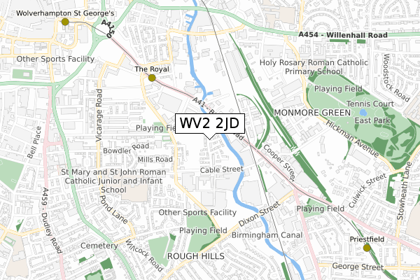 WV2 2JD map - small scale - OS Open Zoomstack (Ordnance Survey)