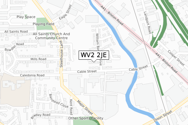 WV2 2JE map - large scale - OS Open Zoomstack (Ordnance Survey)