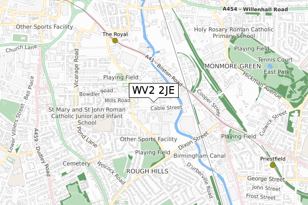 WV2 2JE map - small scale - OS Open Zoomstack (Ordnance Survey)