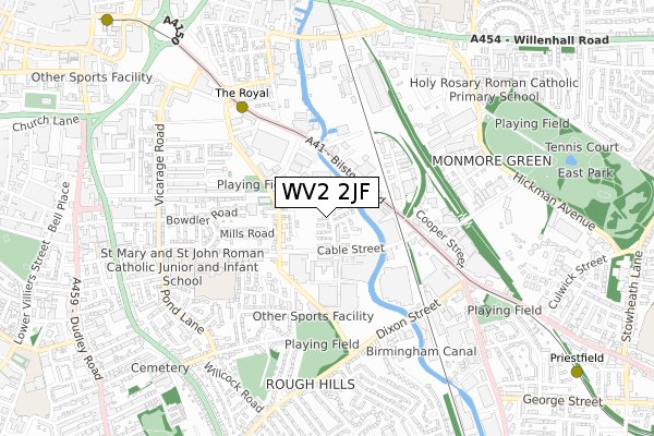 WV2 2JF map - small scale - OS Open Zoomstack (Ordnance Survey)