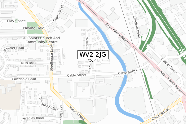 WV2 2JG map - large scale - OS Open Zoomstack (Ordnance Survey)