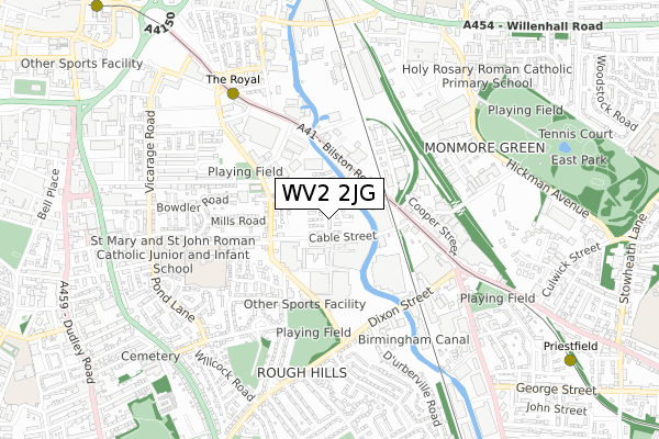 WV2 2JG map - small scale - OS Open Zoomstack (Ordnance Survey)