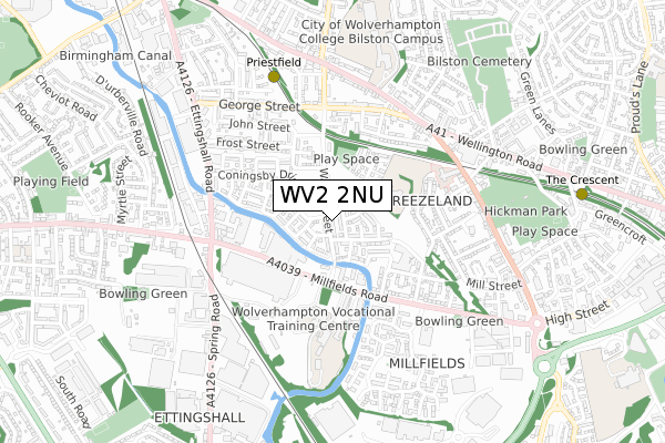 WV2 2NU map - small scale - OS Open Zoomstack (Ordnance Survey)