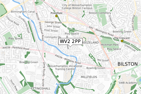 WV2 2PP map - small scale - OS Open Zoomstack (Ordnance Survey)