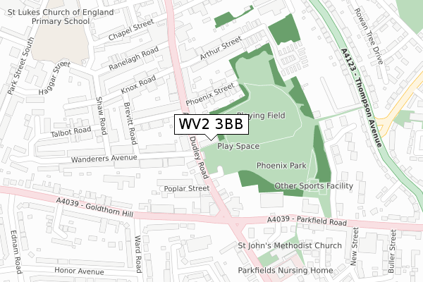 WV2 3BB map - large scale - OS Open Zoomstack (Ordnance Survey)