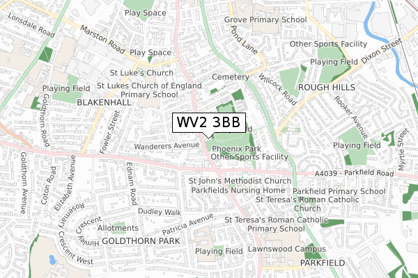 WV2 3BB map - small scale - OS Open Zoomstack (Ordnance Survey)