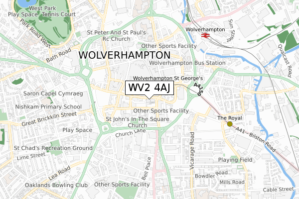 WV2 4AJ map - small scale - OS Open Zoomstack (Ordnance Survey)