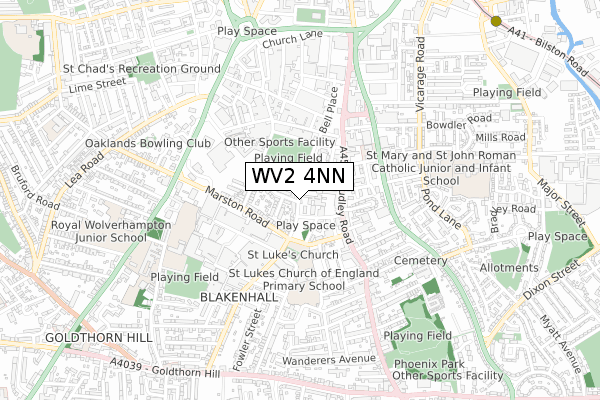 WV2 4NN map - small scale - OS Open Zoomstack (Ordnance Survey)