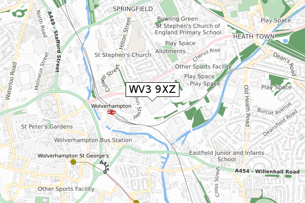 WV3 9XZ map - small scale - OS Open Zoomstack (Ordnance Survey)