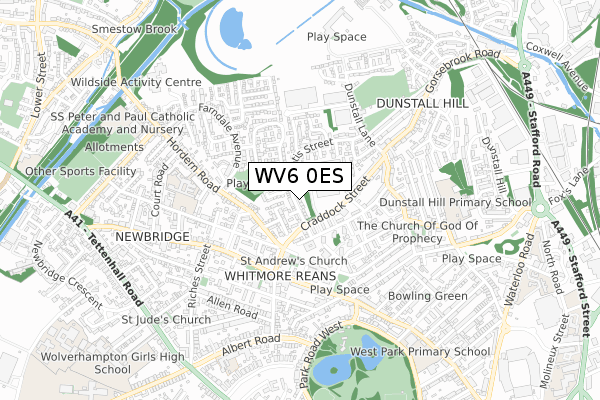 WV6 0ES map - small scale - OS Open Zoomstack (Ordnance Survey)