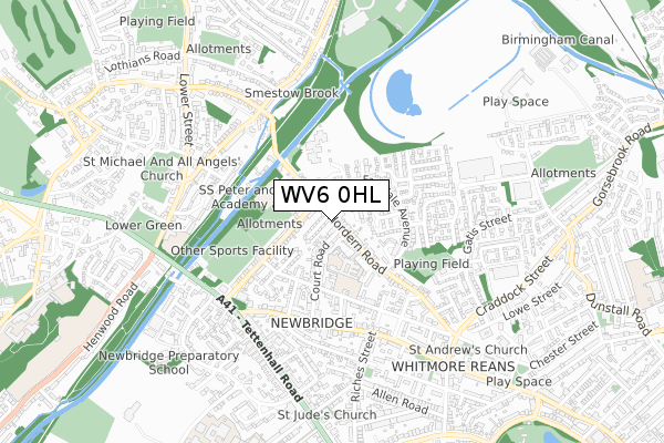 WV6 0HL map - small scale - OS Open Zoomstack (Ordnance Survey)