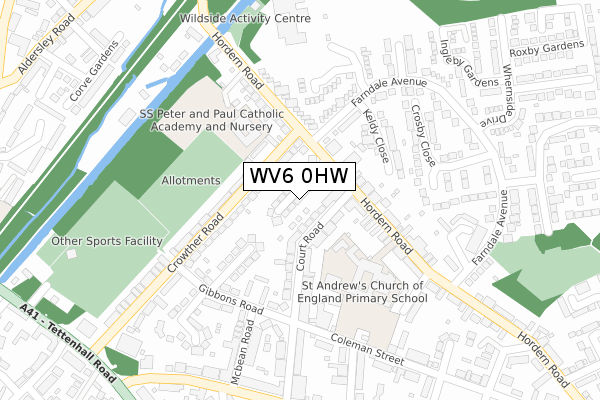 WV6 0HW map - large scale - OS Open Zoomstack (Ordnance Survey)