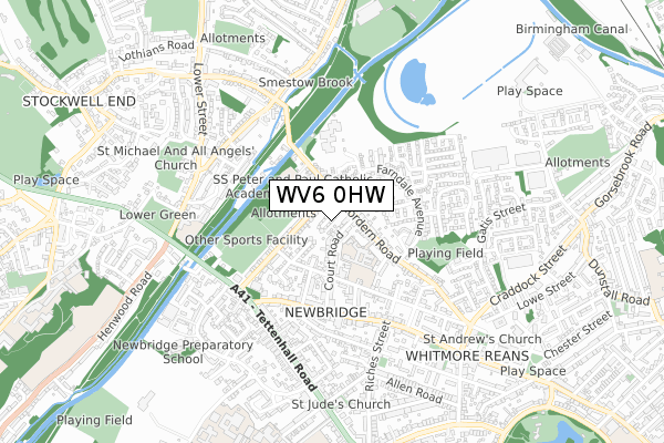 WV6 0HW map - small scale - OS Open Zoomstack (Ordnance Survey)