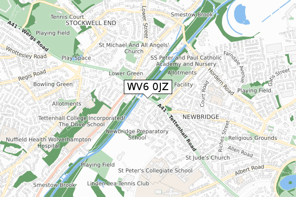 WV6 0JZ map - small scale - OS Open Zoomstack (Ordnance Survey)