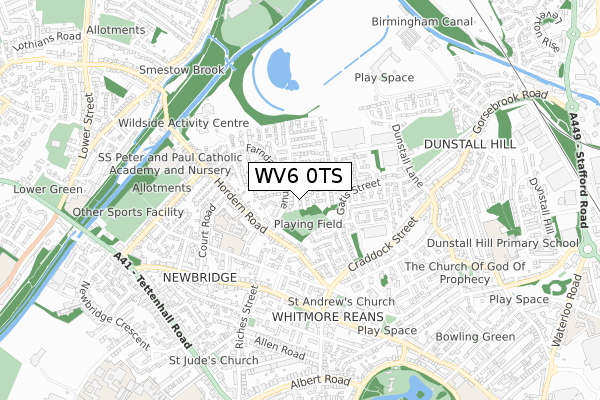 WV6 0TS map - small scale - OS Open Zoomstack (Ordnance Survey)