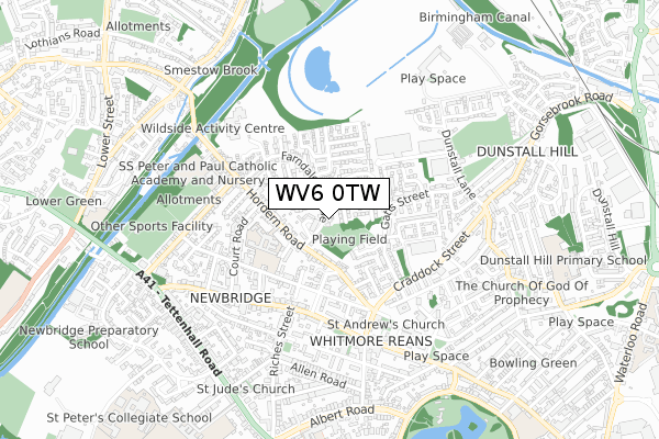 WV6 0TW map - small scale - OS Open Zoomstack (Ordnance Survey)