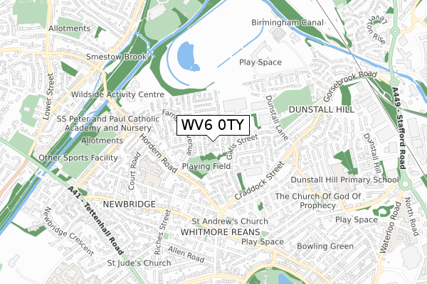 WV6 0TY map - small scale - OS Open Zoomstack (Ordnance Survey)