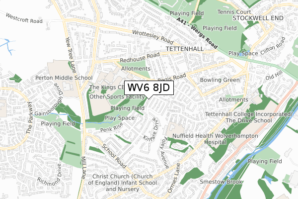 WV6 8JD map - small scale - OS Open Zoomstack (Ordnance Survey)