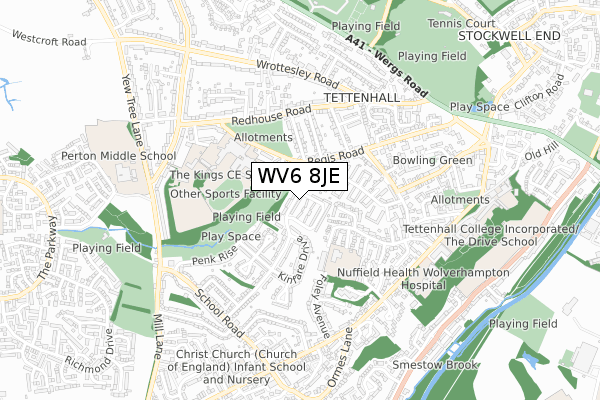 WV6 8JE map - small scale - OS Open Zoomstack (Ordnance Survey)