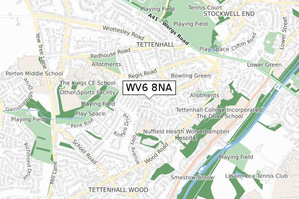 WV6 8NA map - small scale - OS Open Zoomstack (Ordnance Survey)