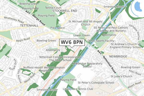 WV6 8PN map - small scale - OS Open Zoomstack (Ordnance Survey)