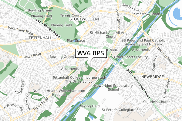 WV6 8PS map - small scale - OS Open Zoomstack (Ordnance Survey)