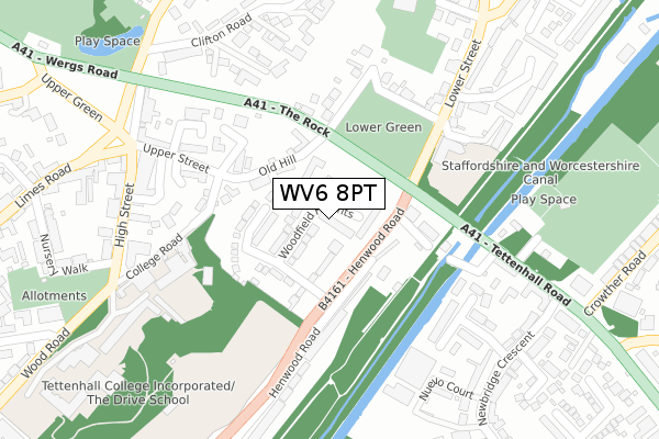 WV6 8PT map - large scale - OS Open Zoomstack (Ordnance Survey)