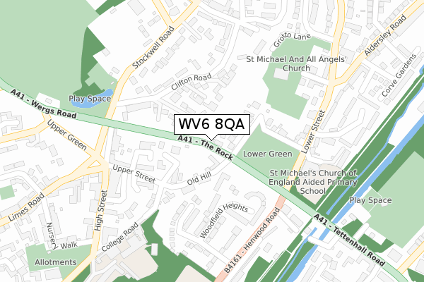 WV6 8QA map - large scale - OS Open Zoomstack (Ordnance Survey)