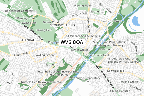 WV6 8QA map - small scale - OS Open Zoomstack (Ordnance Survey)