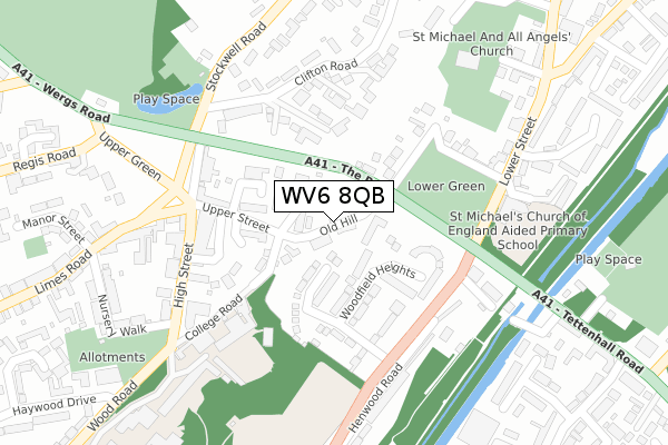WV6 8QB map - large scale - OS Open Zoomstack (Ordnance Survey)