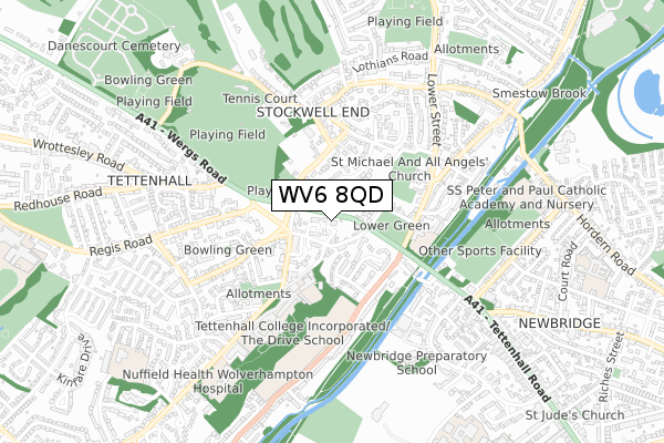 WV6 8QD map - small scale - OS Open Zoomstack (Ordnance Survey)