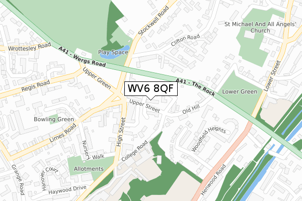 WV6 8QF map - large scale - OS Open Zoomstack (Ordnance Survey)
