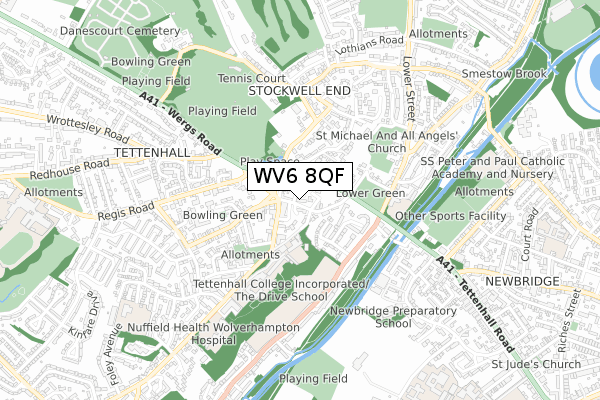 WV6 8QF map - small scale - OS Open Zoomstack (Ordnance Survey)