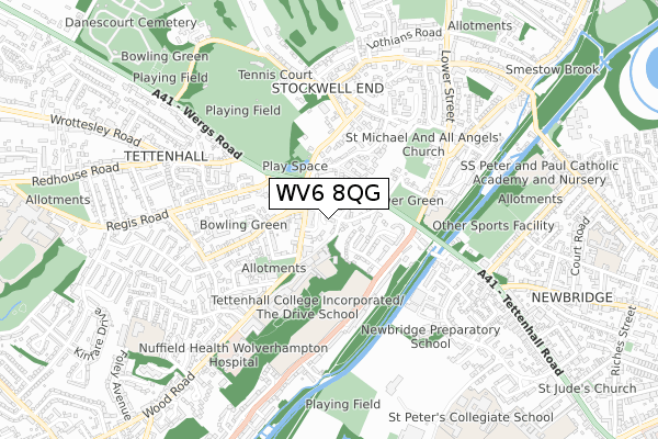 WV6 8QG map - small scale - OS Open Zoomstack (Ordnance Survey)