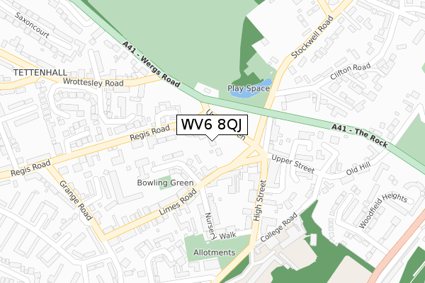 WV6 8QJ map - large scale - OS Open Zoomstack (Ordnance Survey)