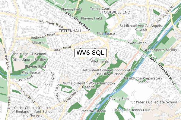 WV6 8QL map - small scale - OS Open Zoomstack (Ordnance Survey)
