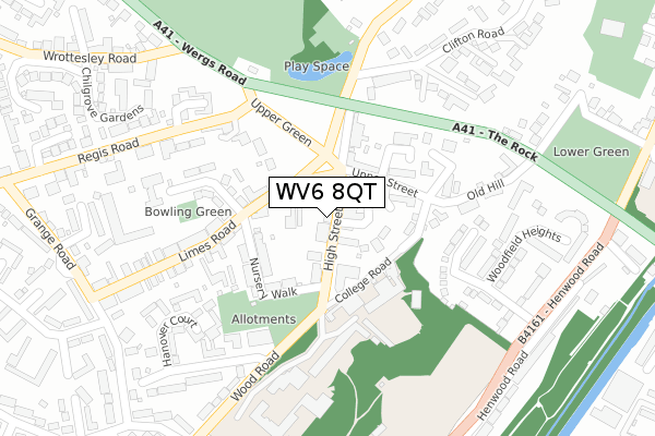 WV6 8QT map - large scale - OS Open Zoomstack (Ordnance Survey)