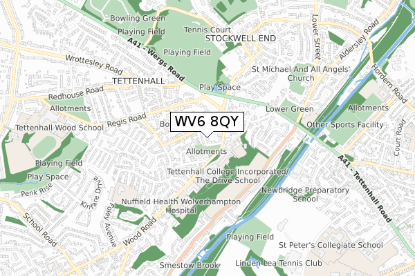 WV6 8QY map - small scale - OS Open Zoomstack (Ordnance Survey)