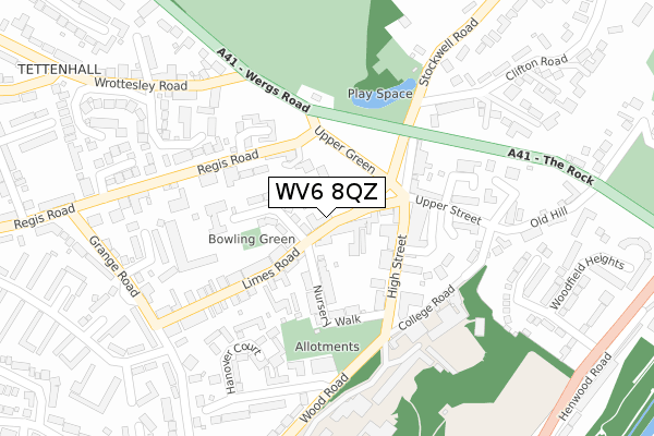 WV6 8QZ map - large scale - OS Open Zoomstack (Ordnance Survey)