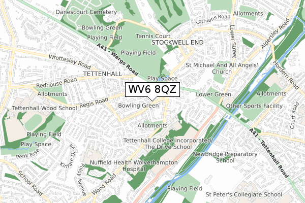 WV6 8QZ map - small scale - OS Open Zoomstack (Ordnance Survey)