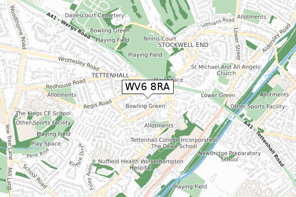 WV6 8RA map - small scale - OS Open Zoomstack (Ordnance Survey)