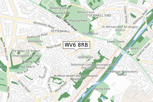 WV6 8RB map - small scale - OS Open Zoomstack (Ordnance Survey)