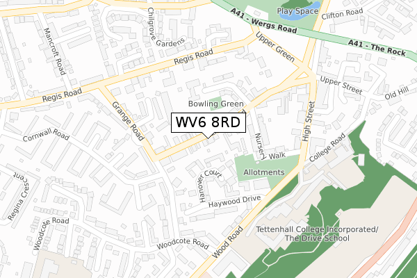 WV6 8RD map - large scale - OS Open Zoomstack (Ordnance Survey)