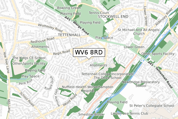 WV6 8RD map - small scale - OS Open Zoomstack (Ordnance Survey)