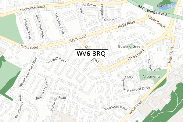 WV6 8RQ map - large scale - OS Open Zoomstack (Ordnance Survey)