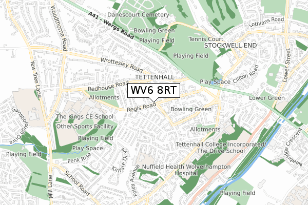 WV6 8RT map - small scale - OS Open Zoomstack (Ordnance Survey)