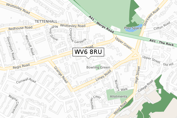 WV6 8RU map - large scale - OS Open Zoomstack (Ordnance Survey)