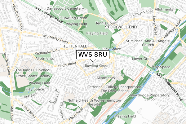 WV6 8RU map - small scale - OS Open Zoomstack (Ordnance Survey)