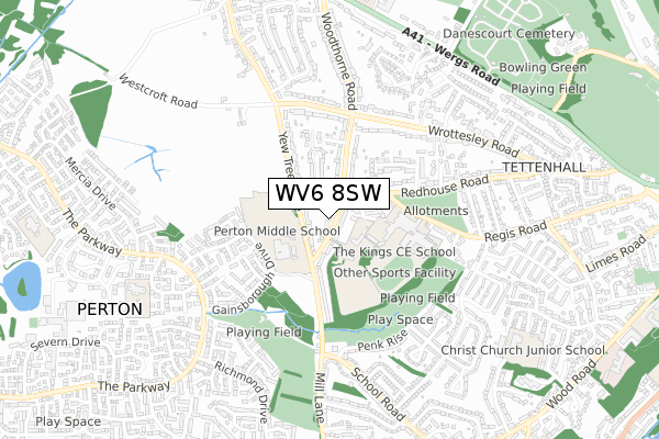 WV6 8SW map - small scale - OS Open Zoomstack (Ordnance Survey)